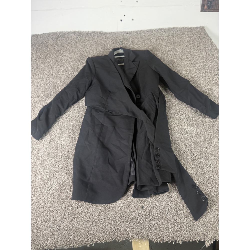 Moda Besi Black Asymmetrical Longline Blazer Jacket Pleated Hem Size 40